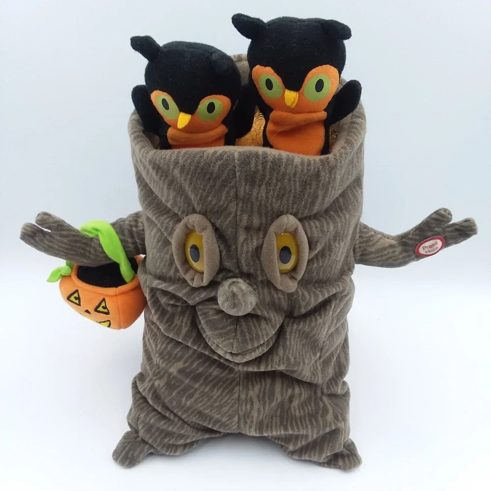 Hallmark Spooky Tree‎ Owls Plush Animated Singing Halloween Addams Family *VIDEO